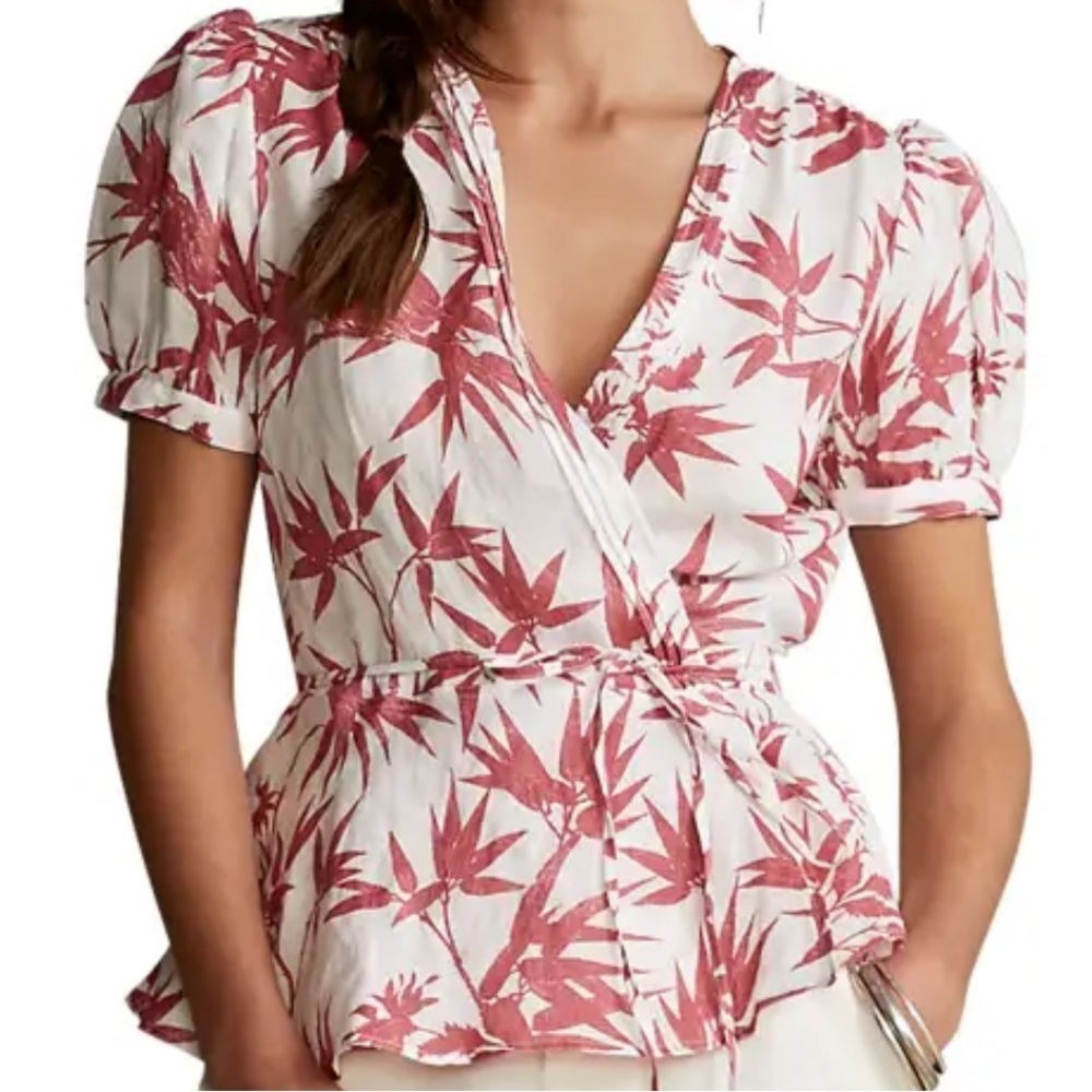 Polo Ralph Lauren Gaga Floral Print Linen Wrap Top